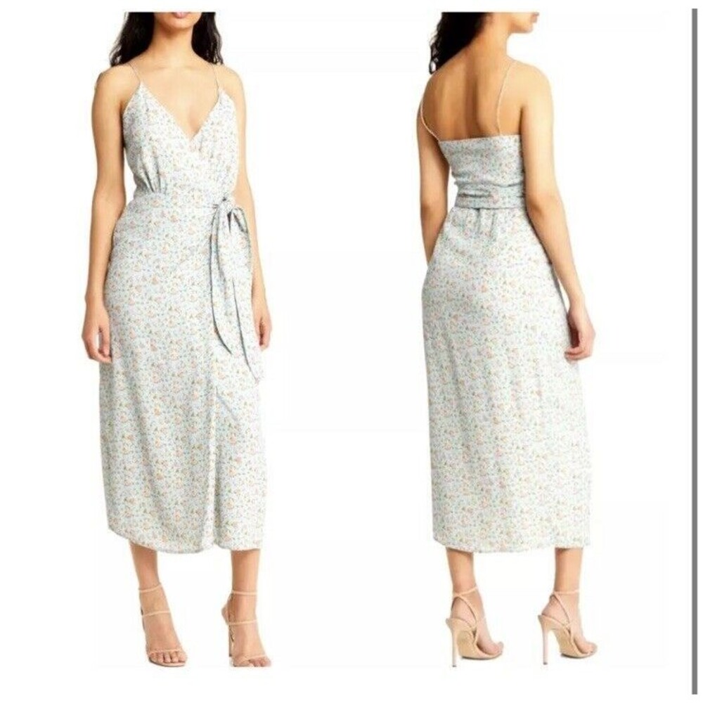 Spaghetti-Strap Floral Midi Dress in Light Blue